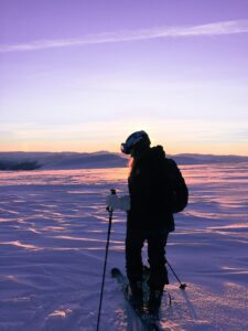 Skier in sunset